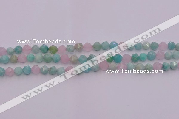 CAM1441 15.5 inches 6mm faceted nuggets amazonite & rose quartz beads