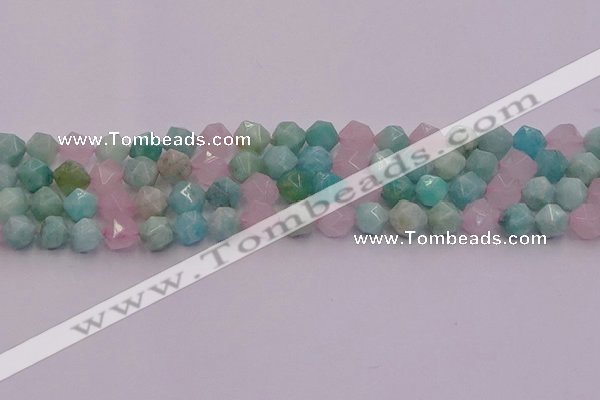 CAM1443 15.5 inches 10mm faceted nuggets amazonite & rose quartz beads