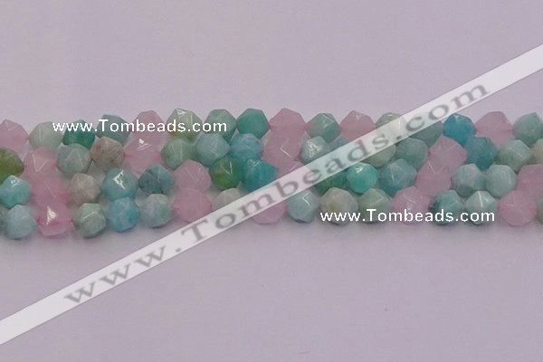 CAM1444 15.5 inches 12mm faceted nuggets amazonite & rose quartz beads