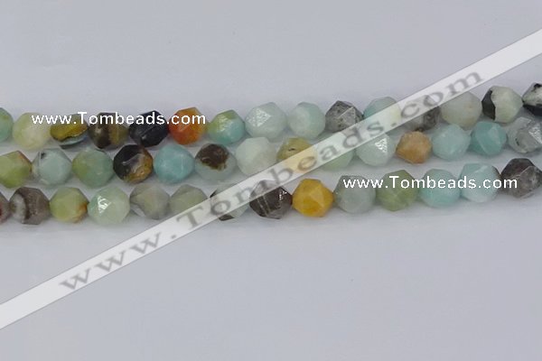 CAM1468 15.5 inches 10mm faceted nuggets black amazonite beads