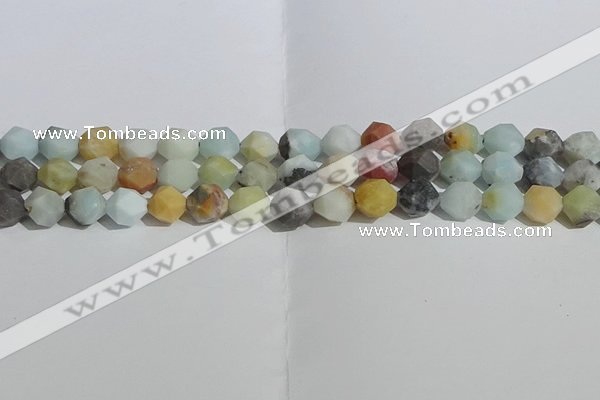 CAM1489 15.5 inches 10mm faceted nuggets matte black amazonite beads