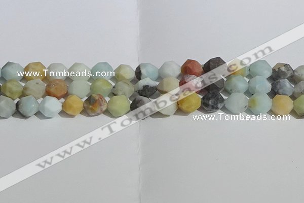 CAM1490 15.5 inches 12mm faceted nuggets matte black amazonite beads