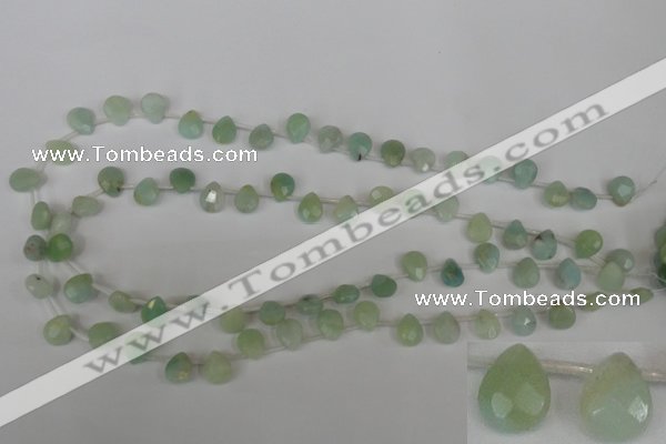 CAM634 Top-drilled 8*10mm faceted flat teardrop Chinese amazonite beads