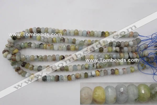 CAQ351 15.5 inches 6*8mm faceted rondelle natural aquamarine beads