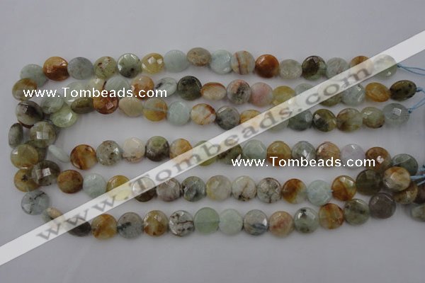 CAQ367 15.5 inches 12mm faceted coin natural aquamarine beads