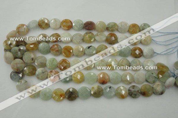 CAQ368 15.5 inches 15mm faceted coin natural aquamarine beads