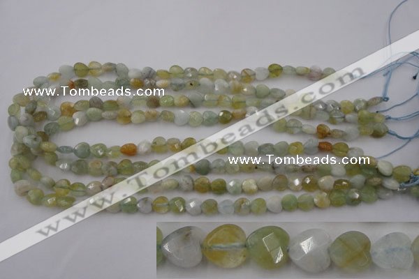 CAQ390 15.5 inches 8*8mm faceted heart natural aquamarine beads