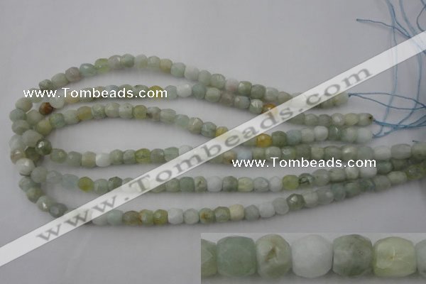 CAQ410 15.5 inches 7*8mm faceted nuggets natural aquamarine beads