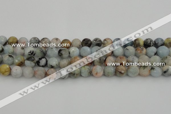 CAQ422 15.5 inches 10mm faceted round natural aquamarine beads