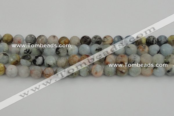 CAQ423 15.5 inches 12mm faceted round natural aquamarine beads