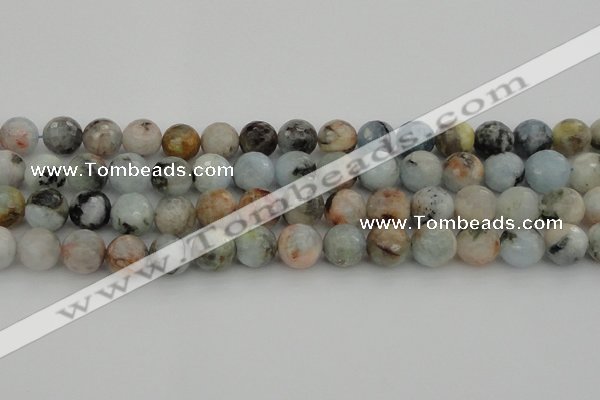 CAQ424 15.5 inches 14mm faceted round natural aquamarine beads