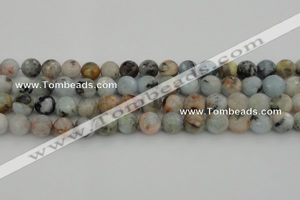 CAQ424 15.5 inches 14mm faceted round natural aquamarine beads