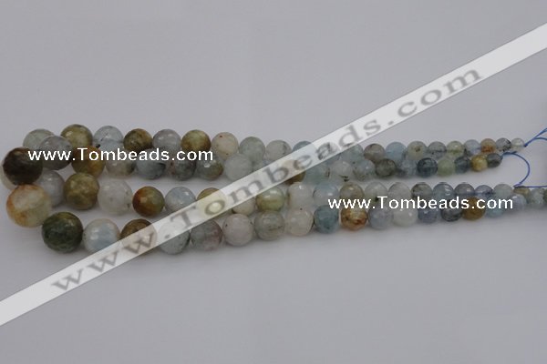 CAQ428 15.5 inches 6mm - 16mm faceted round natural aquamarine beads