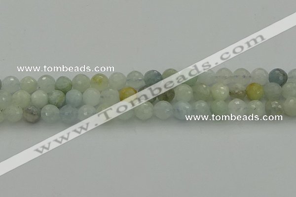 CAQ437 15.5 inches 8mm faceted round natural aquamarine beads