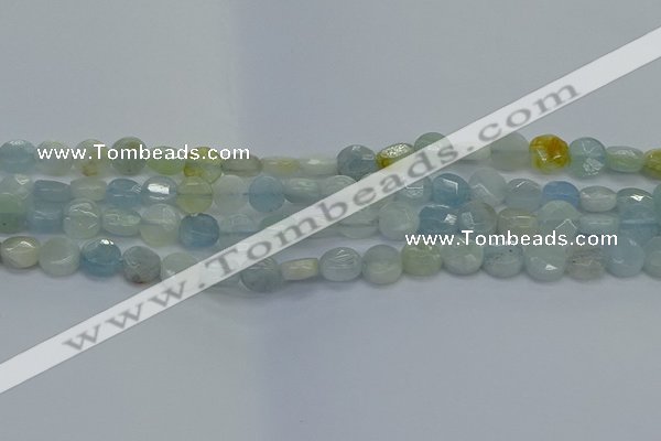 CAQ568 15.5 inches 7mm faceted coin natural aquamarine beads