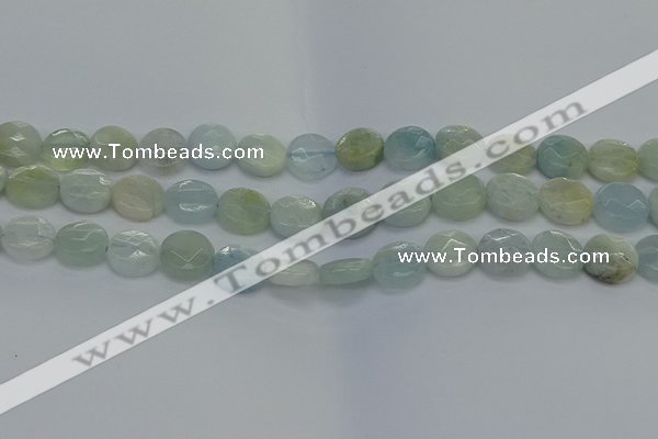 CAQ569 15.5 inches 9mm faceted coin natural aquamarine beads