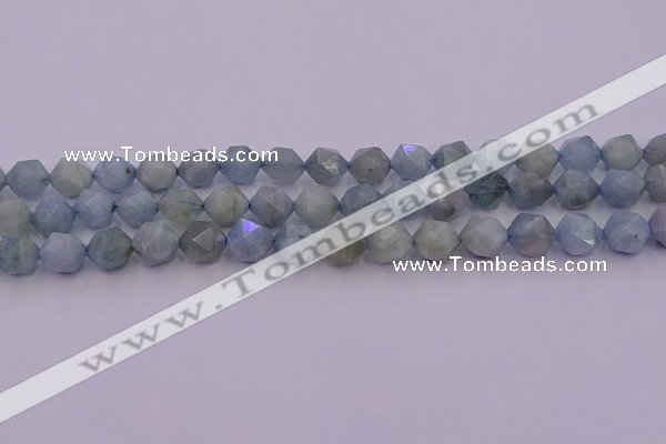 CAQ792 15.5 inches 10mm faceted nuggets aquamarine gemstone beads