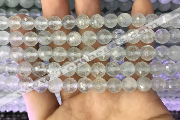 CAQ876 15.5 inches 8mm faceted round aquamarine gemstone beads