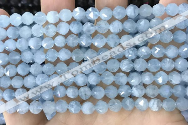 CAQ922 15.5 inches 6mm faceted nuggets aquamarine gemstone beads