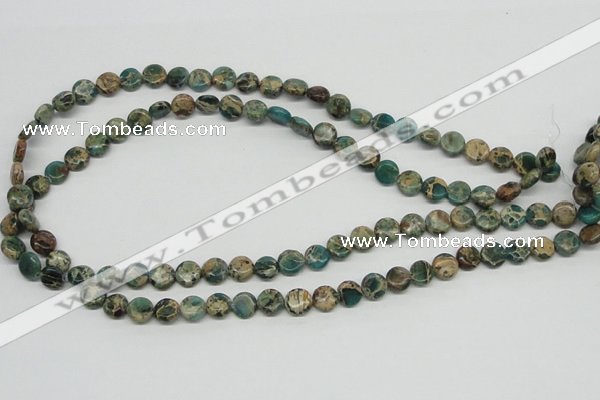 CAT5007 15.5 inches 8mm flat round natural aqua terra jasper beads