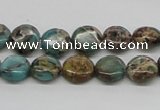 CAT5008 15.5 inches 10mm flat round natural aqua terra jasper beads