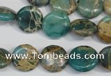 CAT5030 15.5 inches 14mm flat round natural aqua terra jasper beads