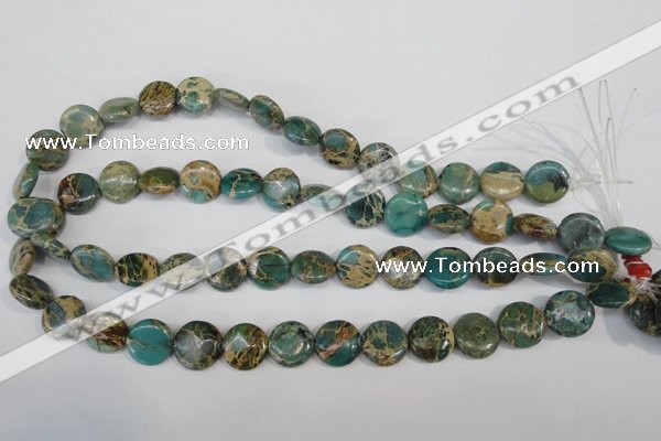 CAT5030 15.5 inches 14mm flat round natural aqua terra jasper beads