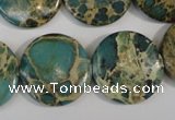 CAT5032 15.5 inches 22mm flat round natural aqua terra jasper beads