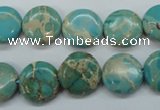CAT84 15.5 inches 14mm flat round dyed natural aqua terra jasper beads