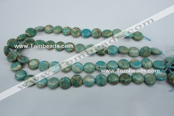 CAT84 15.5 inches 14mm flat round dyed natural aqua terra jasper beads