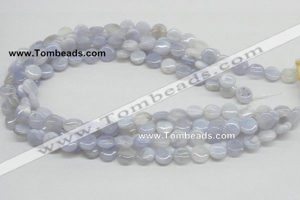 CBC12 15.5 inches 12mm flat round blue chalcedony beads wholesale