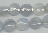 CBC33 15.5 inches 14mm flat round blue chalcedony beads wholesale