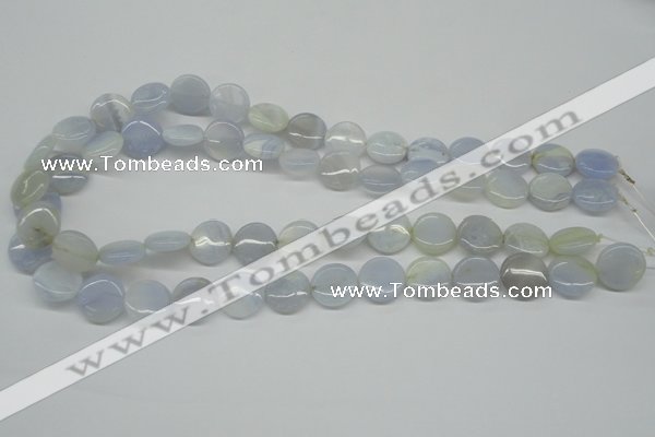 CBC33 15.5 inches 14mm flat round blue chalcedony beads wholesale