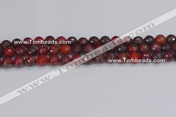 CBD378 15.5 inches 10mm faceted round poppy jasper beads