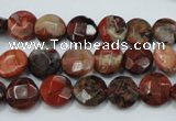 CBD45 15.5 inches 10mm faceted coin brecciated jasper gemstone beads