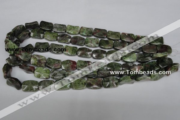 CBG69 15.5 inches 13*18mm wavy rectangle bronze green gemstone beads