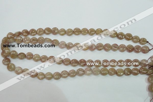 CBQ235 15.5 inches 10mm flat round strawberry quartz beads