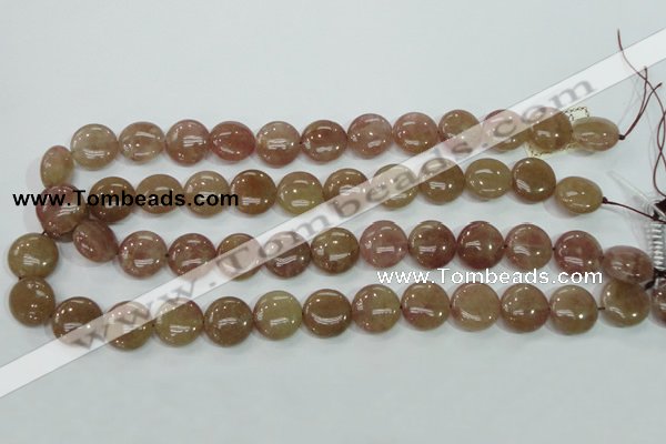 CBQ236 15.5 inches 15mm flat round strawberry quartz beads