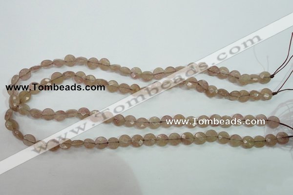 CBQ240 15.5 inches 8mm faceted coin strawberry quartz beads