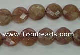 CBQ241 15.5 inches 10mm faceted coin strawberry quartz beads