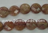 CBQ242 15.5 inches 12mm faceted coin strawberry quartz beads