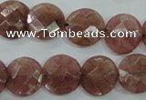 CBQ243 15.5 inches 14mm faceted coin strawberry quartz beads