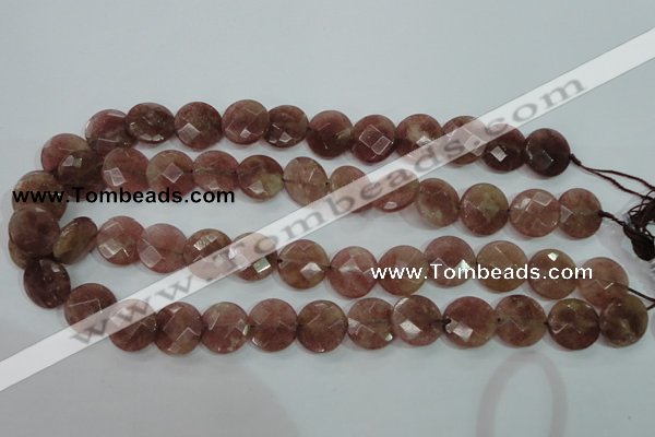 CBQ243 15.5 inches 14mm faceted coin strawberry quartz beads