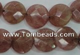 CBQ244 15.5 inches 16mm faceted coin strawberry quartz beads