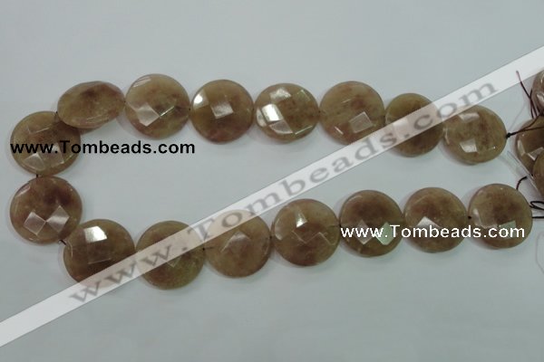 CBQ246 15.5 inches 25mm faceted coin strawberry quartz beads