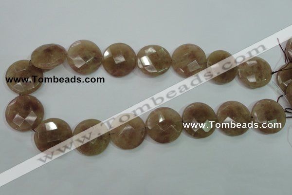 CBQ246 15.5 inches 25mm faceted coin strawberry quartz beads