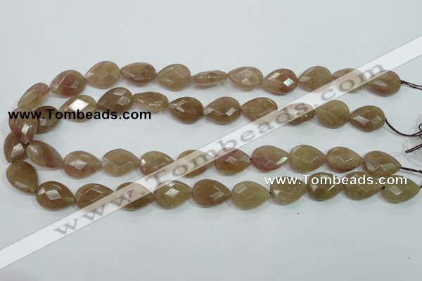 CBQ260 15.5 inches 13*18mm faceted flat teardrop strawberry quartz beads