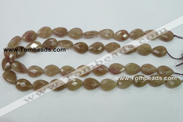 CBQ260 15.5 inches 13*18mm faceted flat teardrop strawberry quartz beads