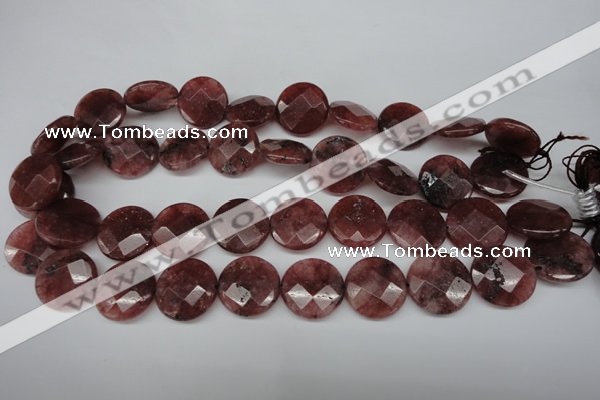 CBQ281 15.5 inches 20mm faceted coin strawberry quartz beads