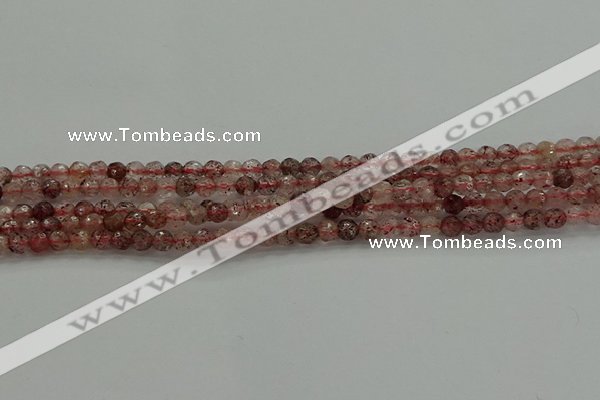 CBQ320 15.5 inches 4mm faceted round strawberry quartz beads